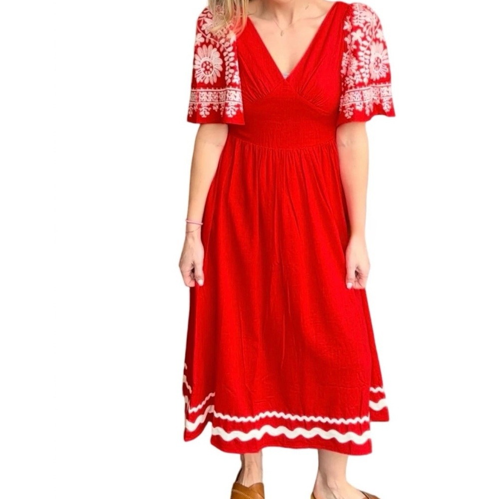 THML Scarlet Midi Dress with Ivory Embroidery-New With Tags-L